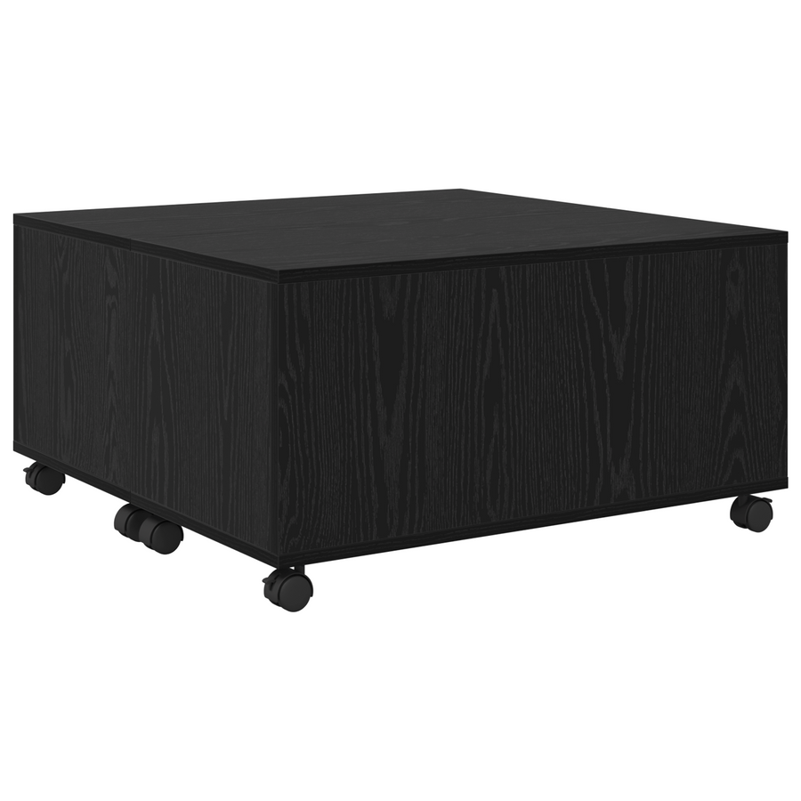 Salontafel met wiel met opslag Zwart eiken 75 x 75 x 38 cm Bewerkt hout