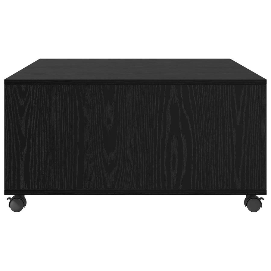 Salontafel met wiel met opslag Zwart eiken 75 x 75 x 38 cm Bewerkt hout