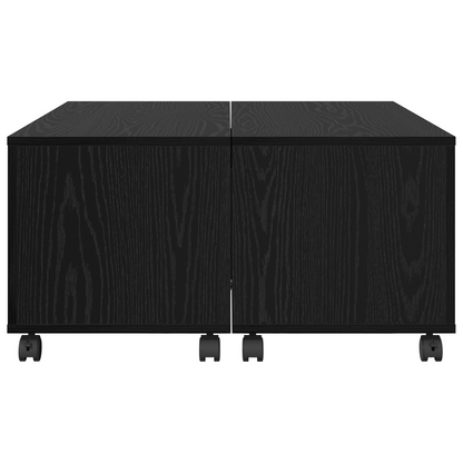 Salontafel met wiel met opslag Zwart eiken 75 x 75 x 38 cm Bewerkt hout