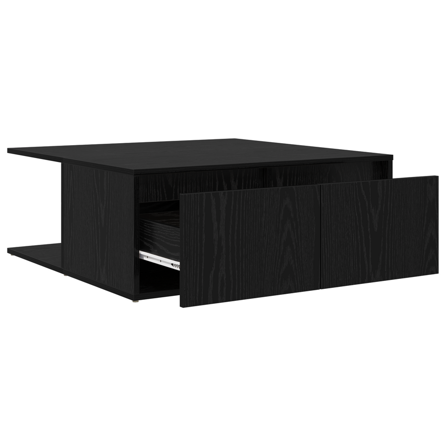 Salontafel met lade met opslag Zwart eiken 80 x 80 x 31 cm Bewerkt hout