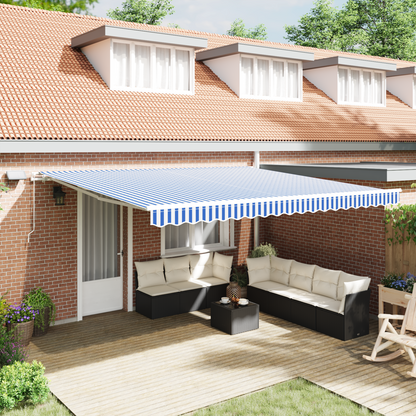 Inklapbaar Zonnescherm Blauw en wit 5 x 3 m Stof en metaal