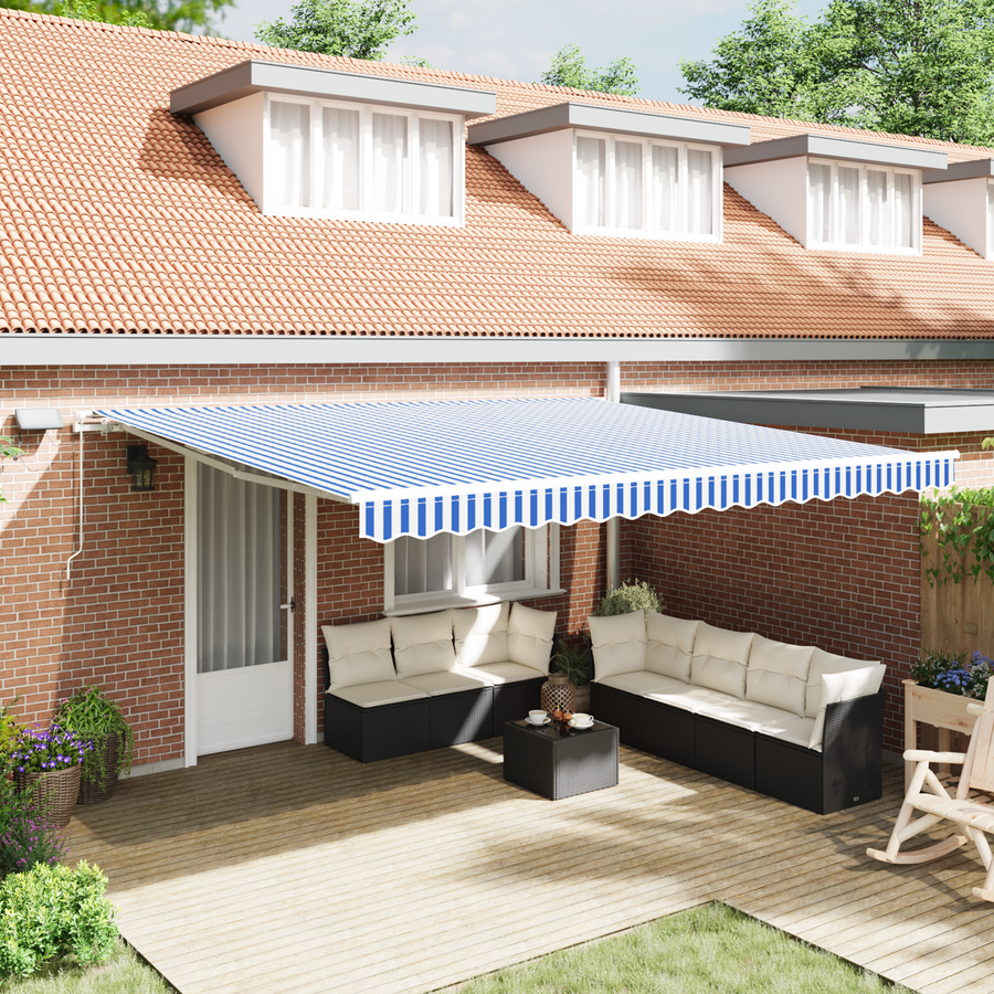 Inklapbaar Zonnescherm Blauw en wit 5 x 3 m Stof en metaal