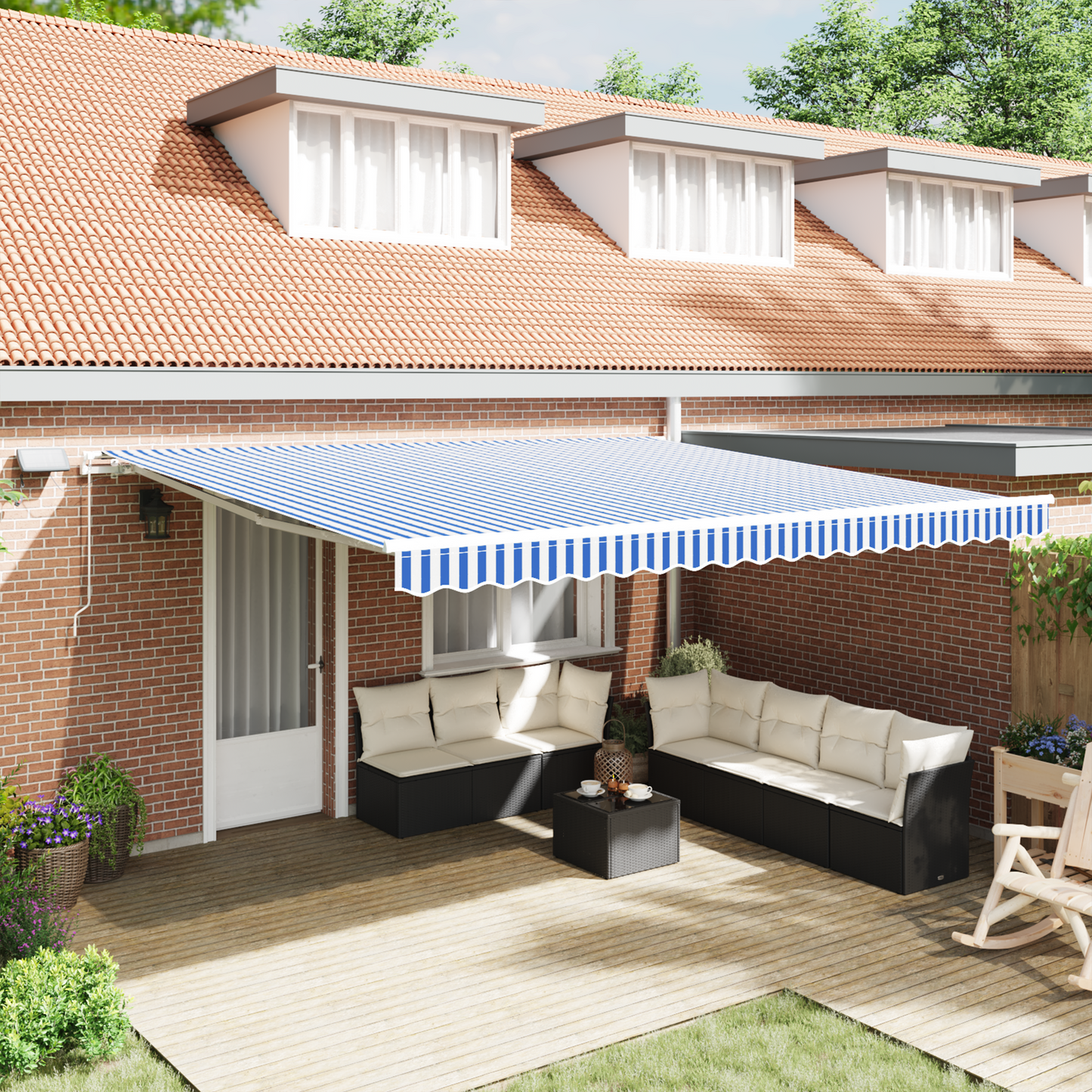 Inklapbaar Zonnescherm Blauw en wit 4.5 x 3 m Stof en metaal