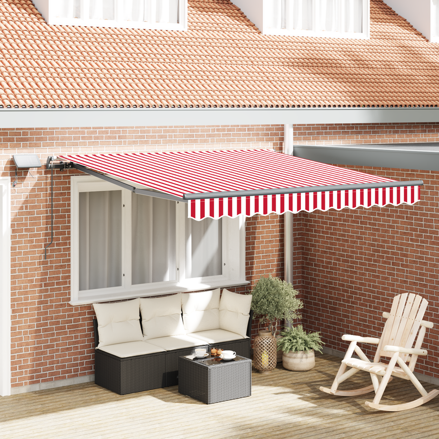 Handbediende Intrekbare Luifel met LED Rood en Wit (300x250 cm)