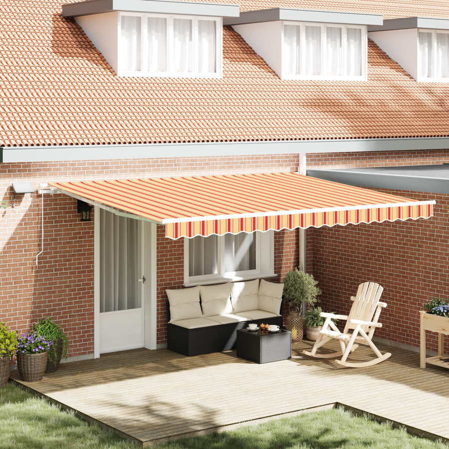 Handmatige Intrekbare Luifel met LED in Geel en Oranje, 450x300 cm