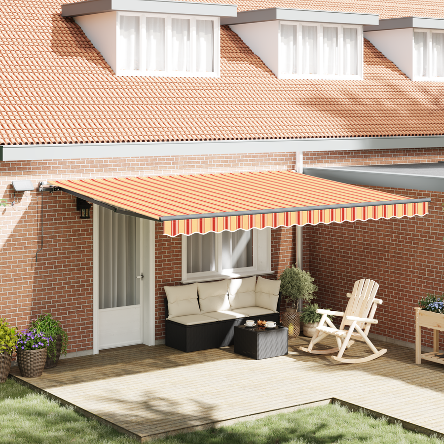 Handmatige Inklapbare Luifel met LED Geel en Oranje 450x300 cm