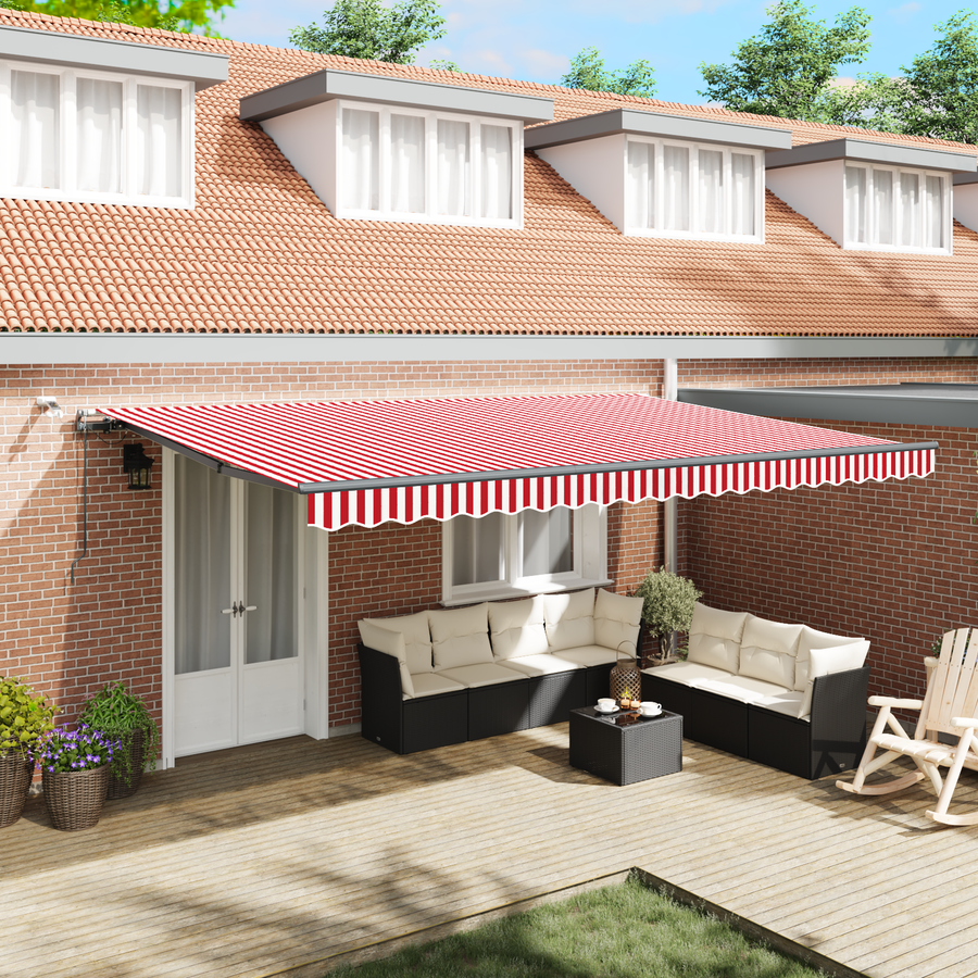 Automatische Inklapbare Luifel met LED Rood en Witte Streep 500x350 cm