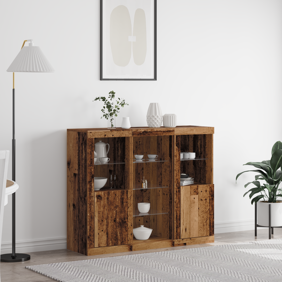 Dressoir met LED 123x37x100 cm bewerkt hout oud houtkleurig
