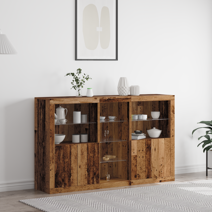 Dressoir met LED 162x37x100 cm bewerkt hout oud houtkleurig
