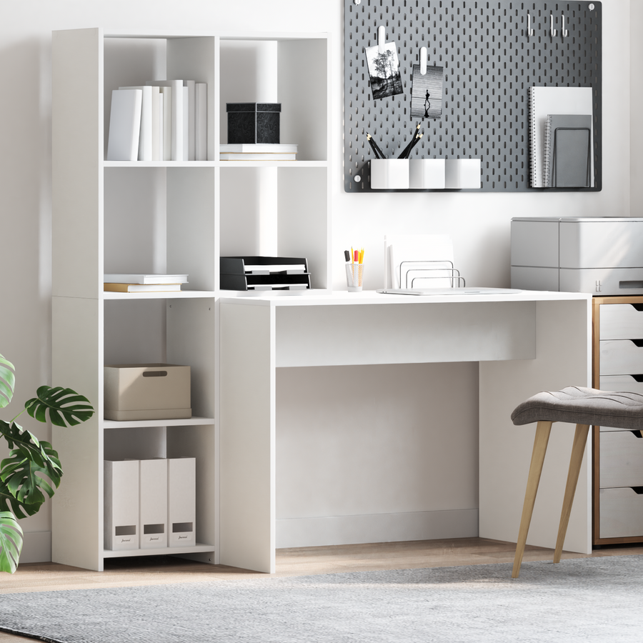 Bureau met plank met opslag Wit 138.5 x 55 x 143 cm Bewerkt hout