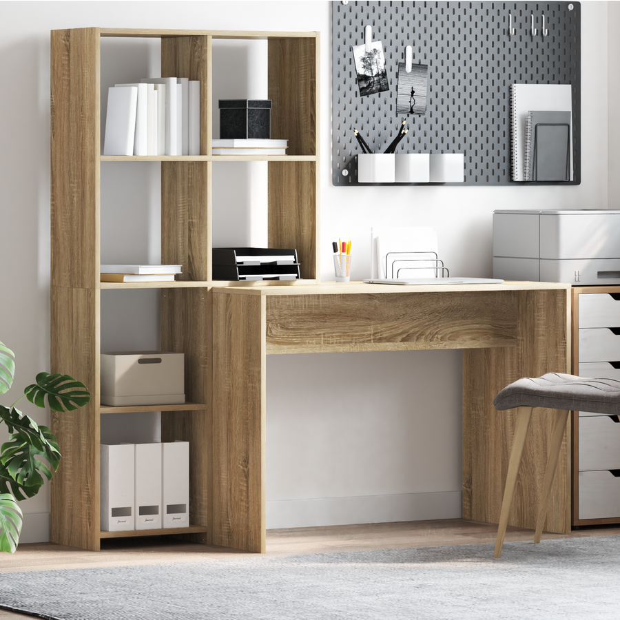 Bureau met plank met opslag Sonoma eiken 138.5 x 55 x 143 cm Bewerkt hout