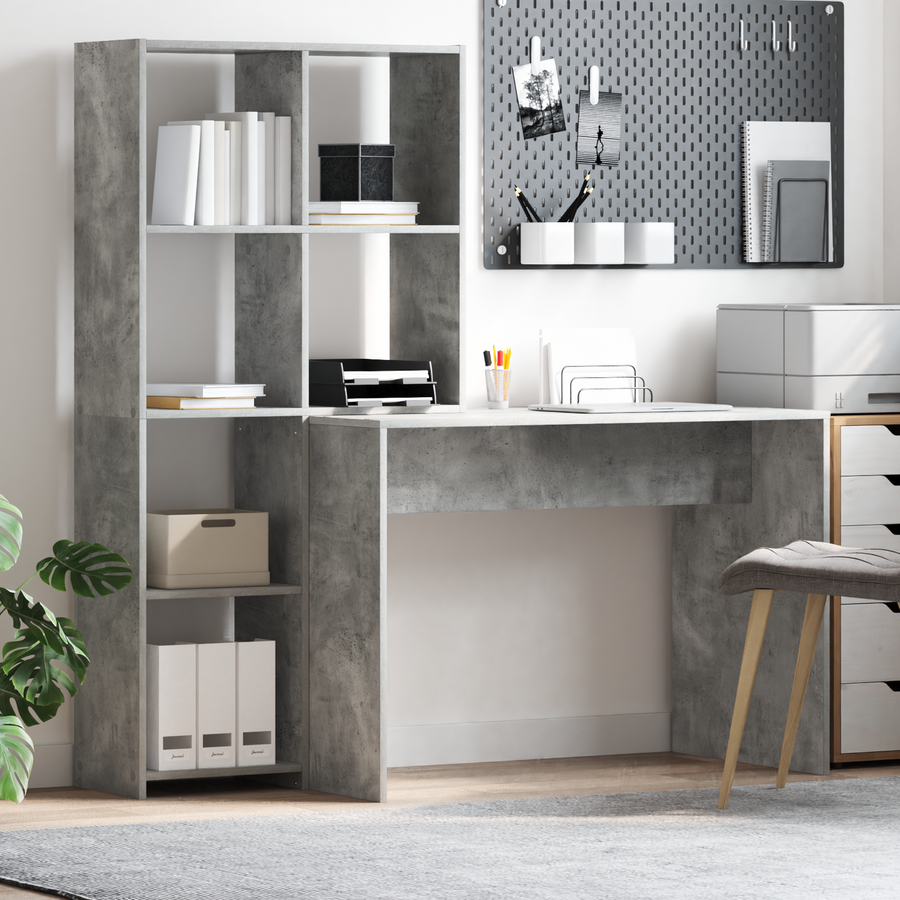 Bureau met plank met opslag Betongrijs 138.5 x 55 x 143 cm Bewerkt hout