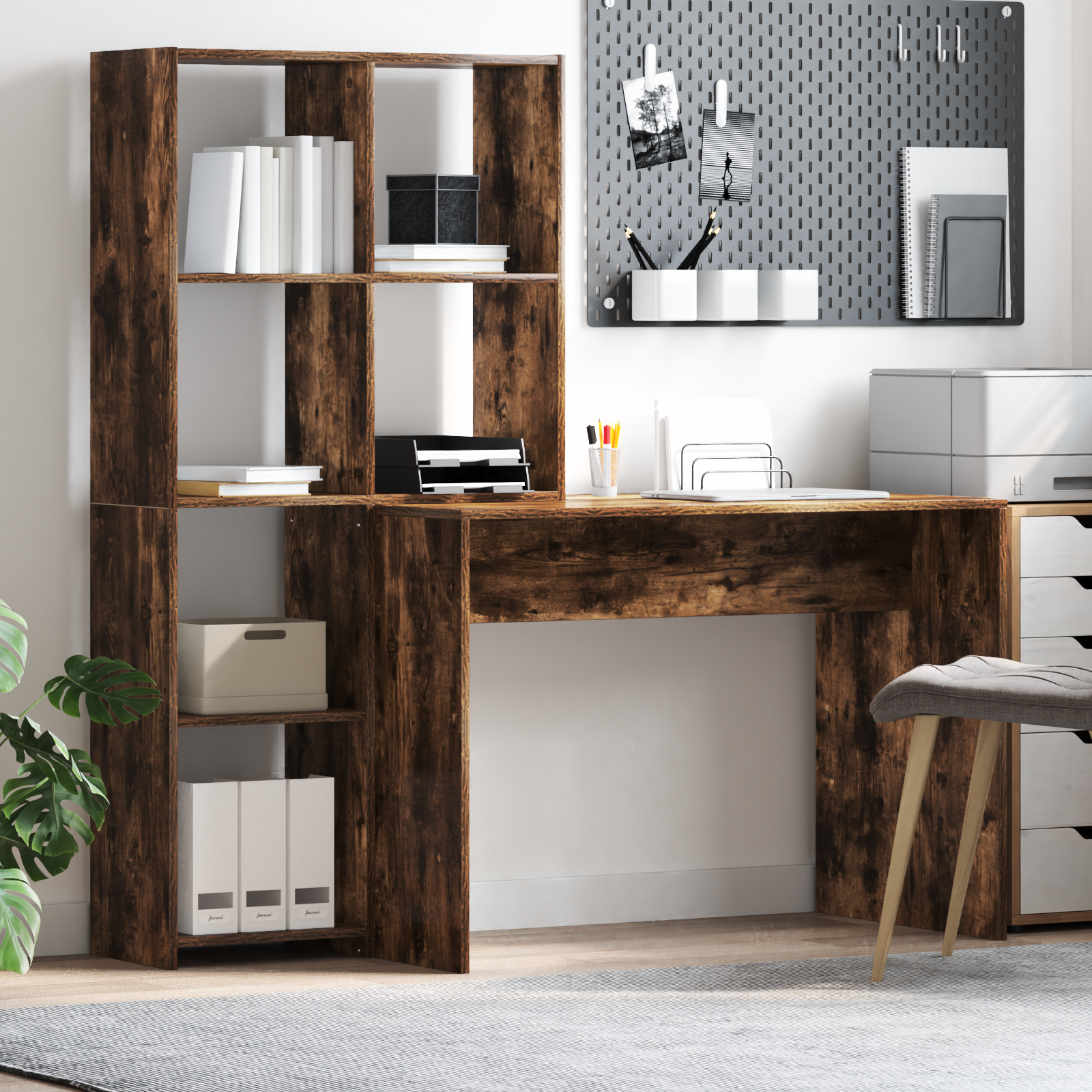 Bureau met plank Gerookt eiken 138.5 x 55 x 143 cm Bewerkt hout