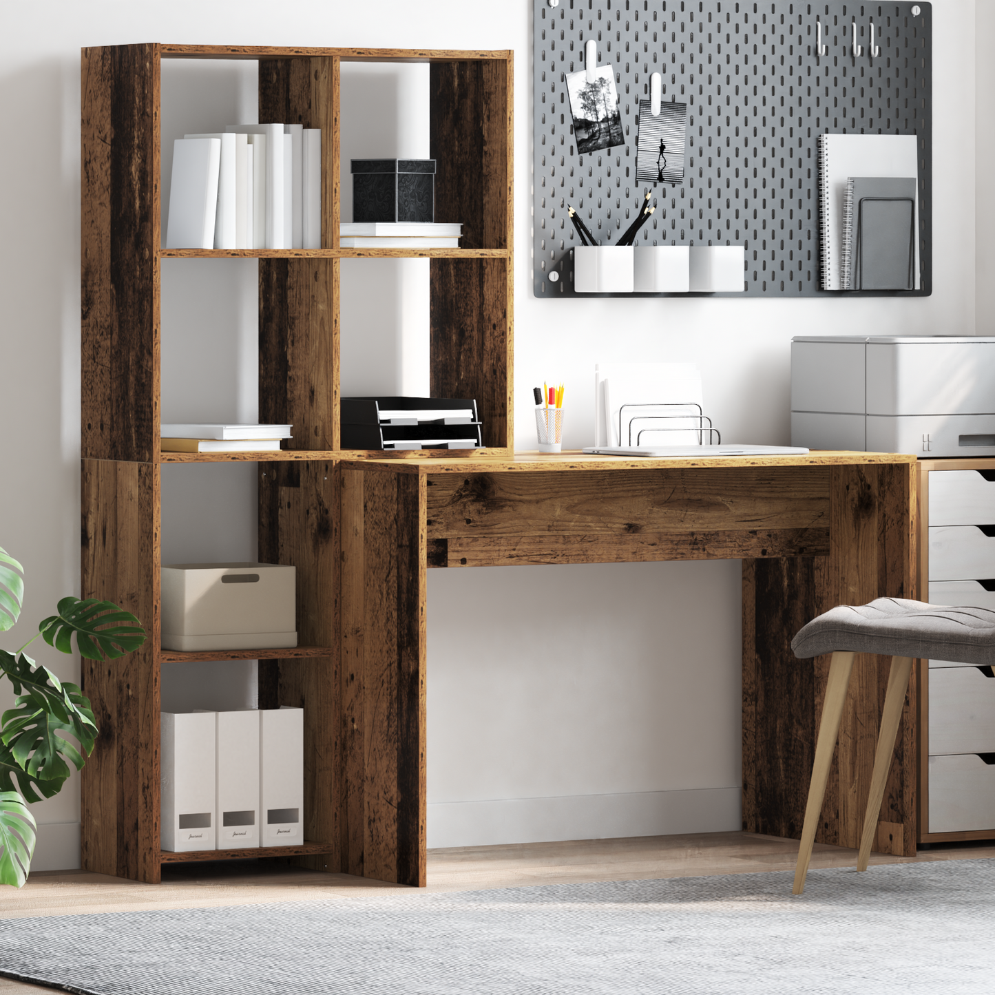Bureau met plank met opslag Oud hout 138.5 x 55 x 143 cm Bewerkt hout
