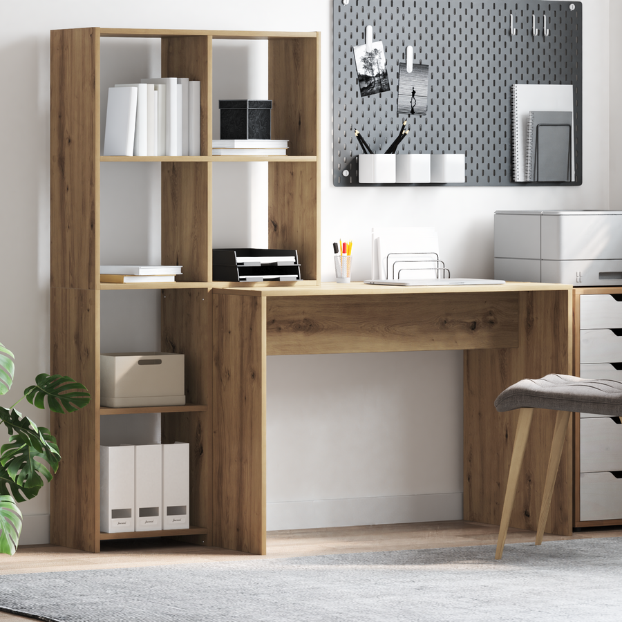 Bureau artisanaal eikenkleurig 138.5 x 55 x 143 cm Bewerkt hout