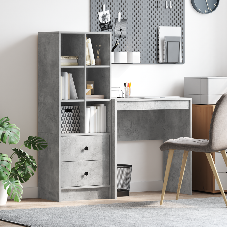 Bureau met Opslag in Betonnen Grijs Gelamineerd Hout