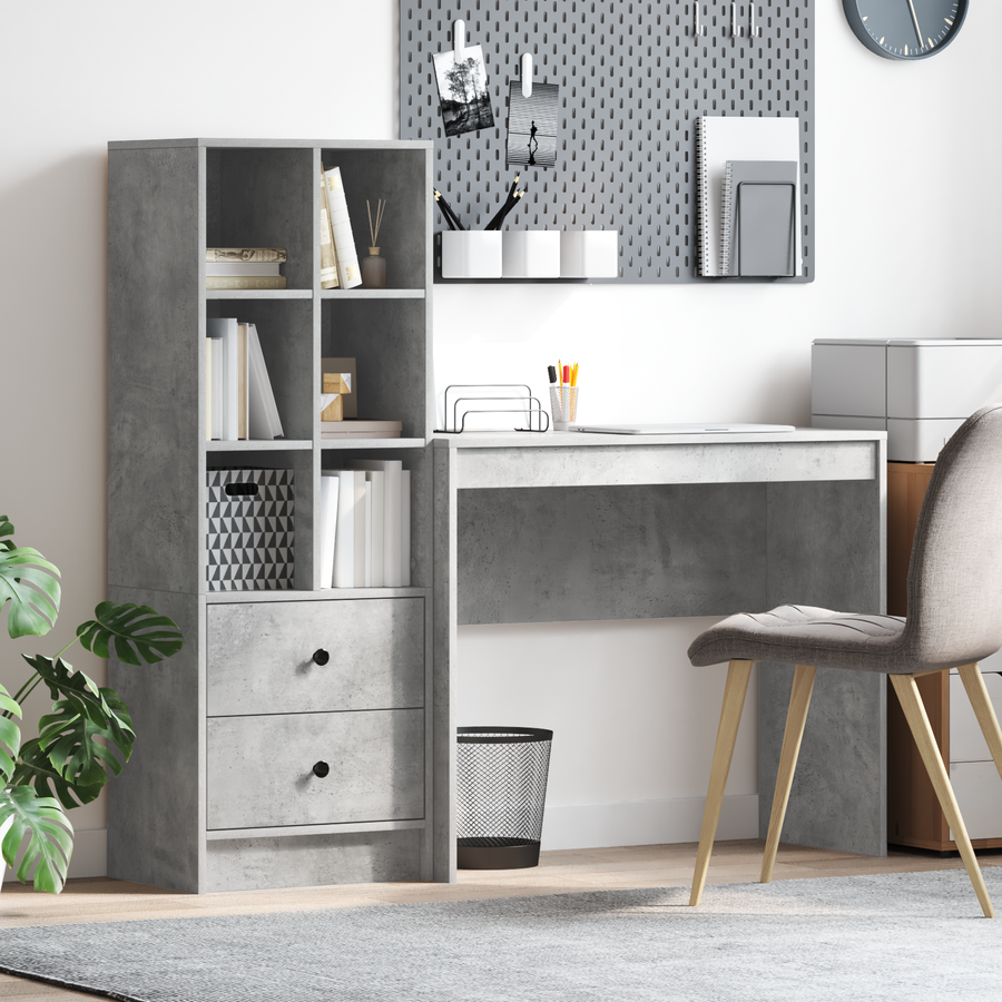 Bureau met Opbergruimte Betongrijs Gelaagd Hout