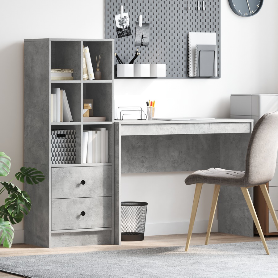 Bureau met Opbergruimte Betonnen Grijs Geengineerd Hout