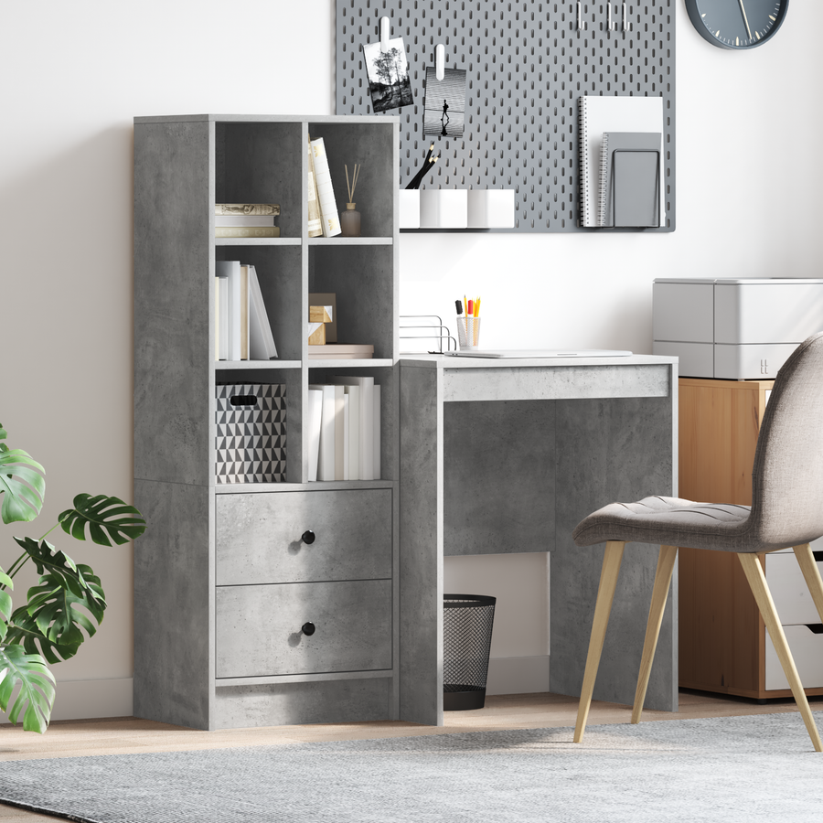 Bureau met Opbergruimte Betonnen Grijs Hout