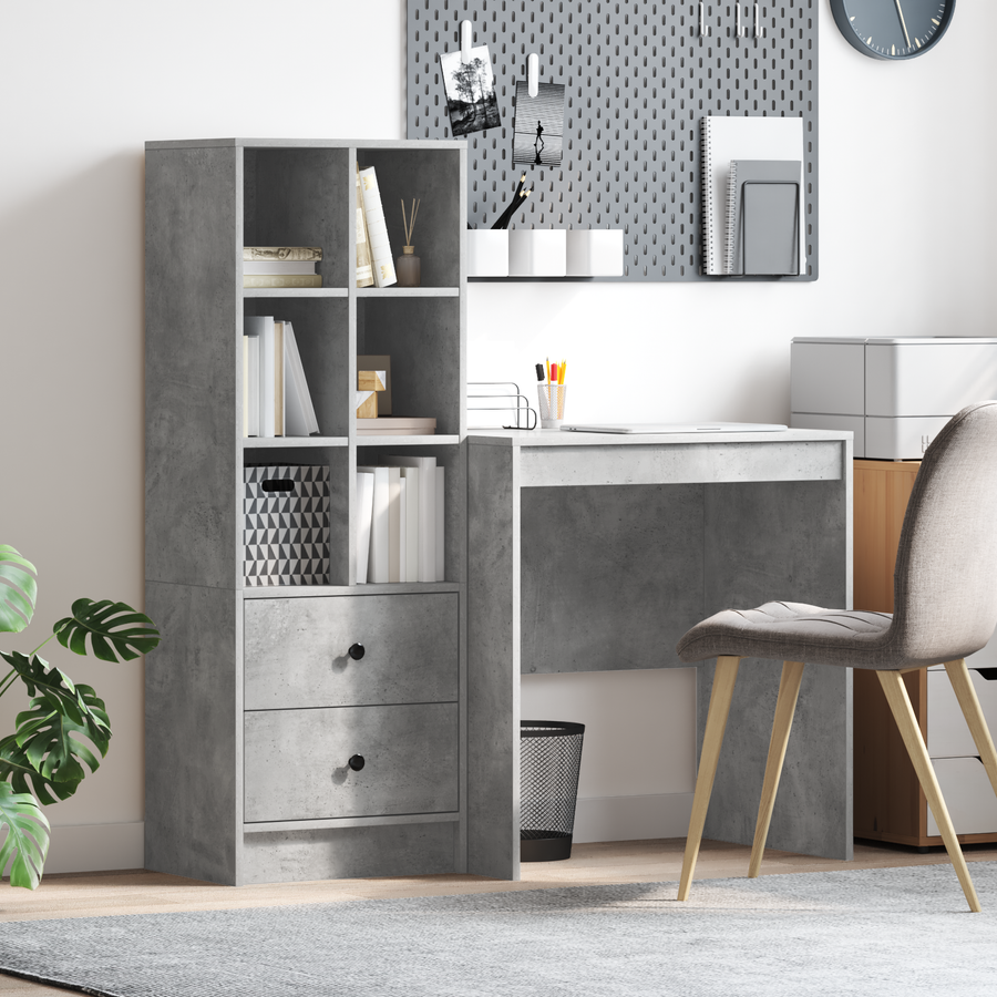 Bureau met Opbergruimte Betonnen Grijs Gecombineerd Hout