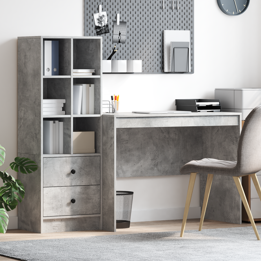 Bureau met Opbergruimte Betonlook Hout