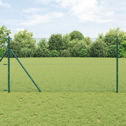 Kettenglazen Hek met 7 Palen 1,4x10 m Gegalvaniseerd Staal Groen