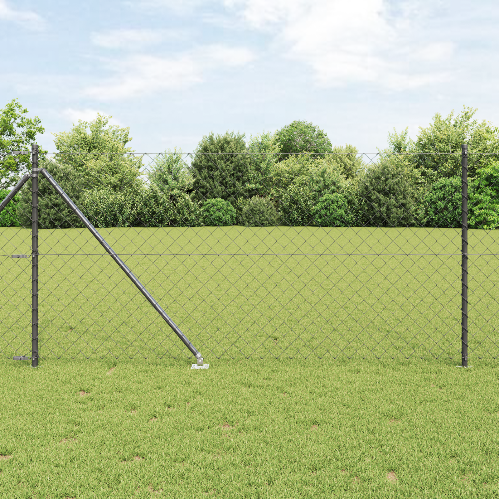 Kettingschakelscherm met 7 Spike palen 1x10 m Gegalvaniseerd staal