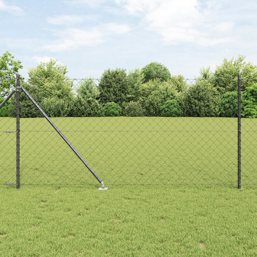 Kettingschakelscherm met 7 Spike palen 1x10 m Gegalvaniseerd staal