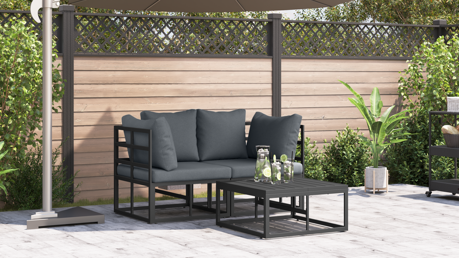 Tuin Sofa Set met kussen met kussen 3 pcs Zwart 70 x 70 x 32 cm Aluminium