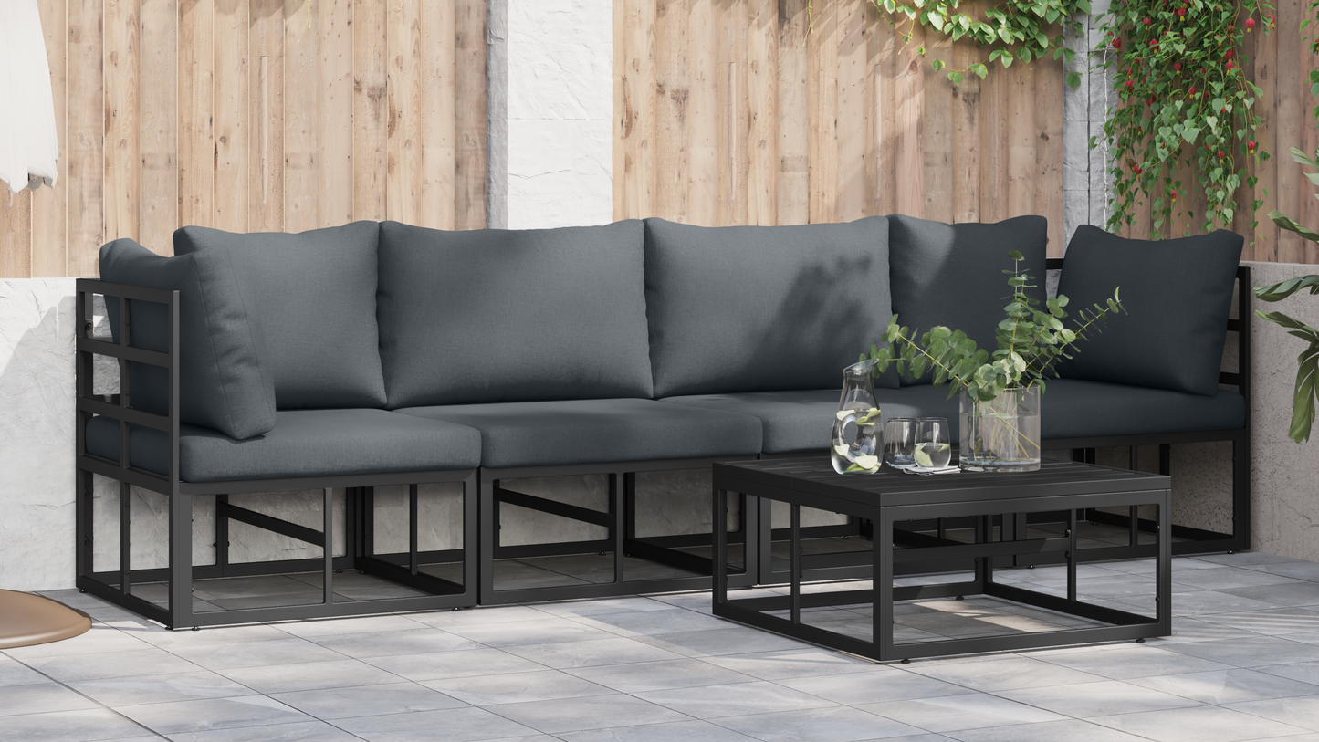 Tuin Sofa Set met kussen met kussen 5 pcs Zwart 70 x 70 x 32 cm Aluminium