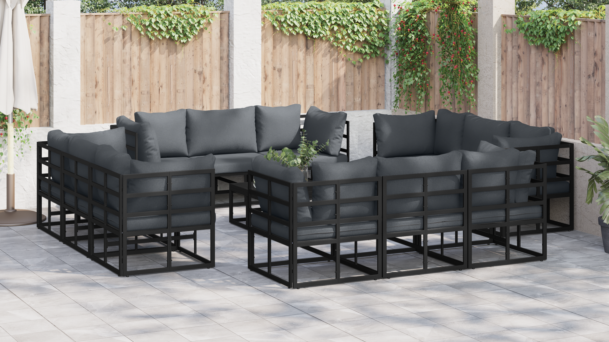 Tuin Sofa Set met kussen met kussen 13 pcs Zwart 70 x 70 x 32 cm Aluminium