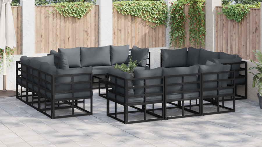 Tuin Sofa Set met kussen met kussen 13 pcs Zwart 70 x 70 x 32 cm Aluminium