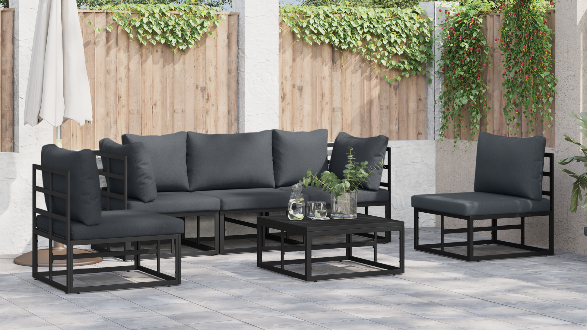 Tuin Sofa Set 5 pcs Zwart 213 x 71.5 x 71 cm Aluminium