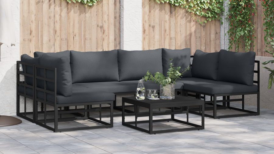 Tuin Sofa Set met kussen met kussen 7 pcs Zwart 70 x 70 x 32 cm Aluminium