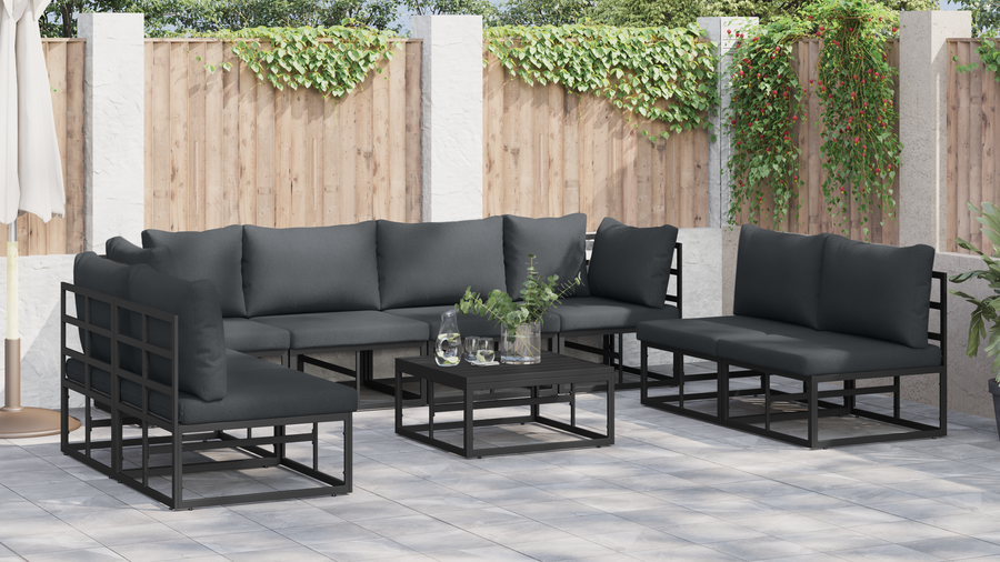 Tuin Sofa Set met kussen met kussen 9 pcs Zwart 70 x 70 x 32 cm Aluminium