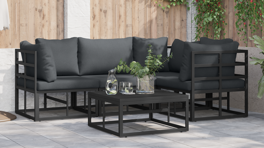 Tuin Sofa Set met kussen met kussen 5 pcs Zwart 70 x 70 x 32 cm Aluminium