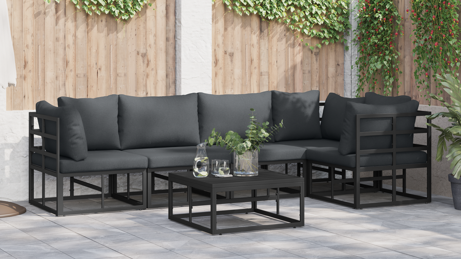 Tuin Sofa Set met kussen met kussen 6 pcs Zwart 70 x 70 x 32 cm Aluminium