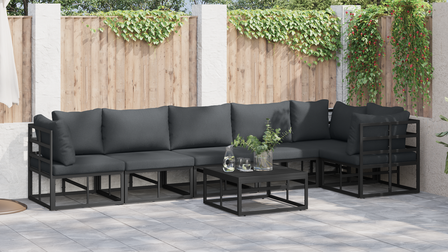 Tuin Sofa Set met kussen met kussen 6 pcs Zwart 70 x 70 x 32 cm Aluminium
