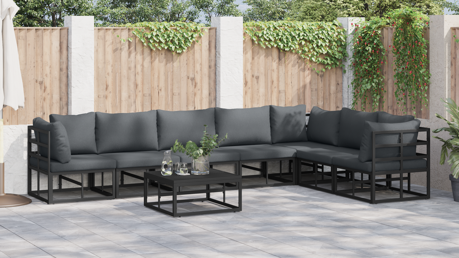 Tuin Sofa Set met kussen met kussen 7 pcs Zwart 70 x 70 x 32 cm Aluminium