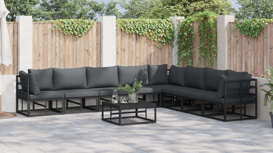 Tuin Sofa Set met kussen met kussen 9 pcs Zwart 70 x 70 x 32 cm Aluminium