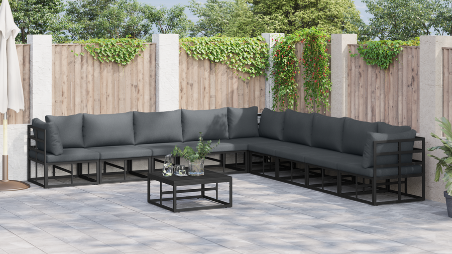 Tuin Sofa Set met kussen met kussen 10 pcs Zwart 70 x 70 x 32 cm Aluminium