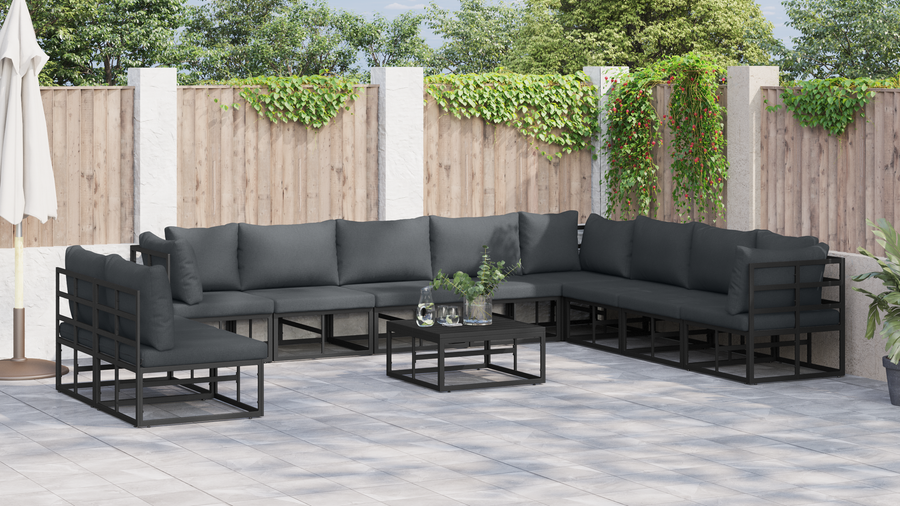 Tuin Sofa Set met kussen met kussen 11 pcs Zwart 70 x 70 x 32 cm Aluminium