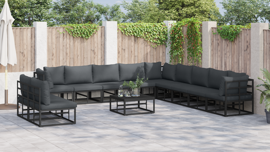 Tuin Sofa Set met kussen met kussen 11 pcs Zwart 70 x 70 x 32 cm Aluminium