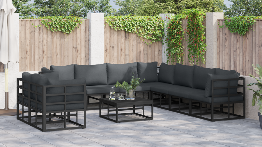 Tuin Sofa Set met kussen met kussen 10 pcs Zwart 70 x 70 x 32 cm Aluminium