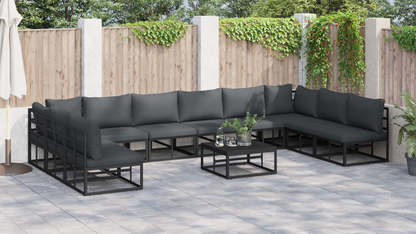 Tuin Sofa Set met kussen met kussen 11 pcs Zwart 70 x 70 x 32 cm Aluminium