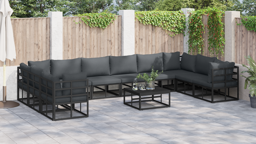 Tuin Sofa Set met kussen met kussen 11 pcs Zwart 70 x 70 x 32 cm Aluminium