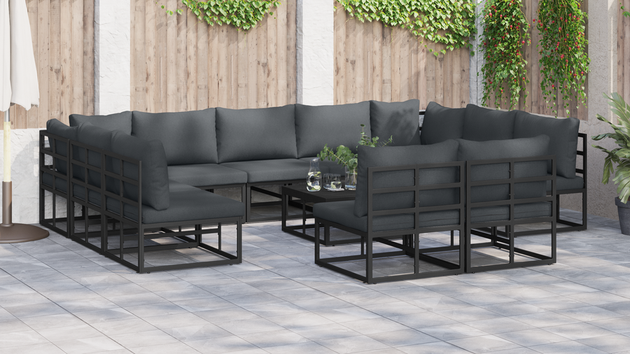 Tuin Sofa Set met kussen met kussen 12 pcs Zwart 70 x 70 x 32 cm Aluminium