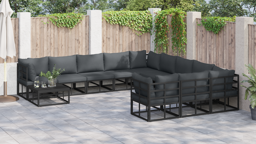 Tuin Sofa Set met kussen met kussen 11 pcs Zwart 70 x 70 x 32 cm Aluminium