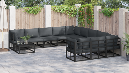 Tuin Sofa Set met kussen met kussen 12 pcs Zwart 70 x 70 x 32 cm Aluminium