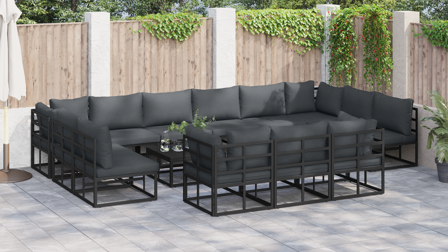 Tuin Sofa Set met kussen met kussen 14 pcs Zwart 70 x 70 x 32 cm Aluminium